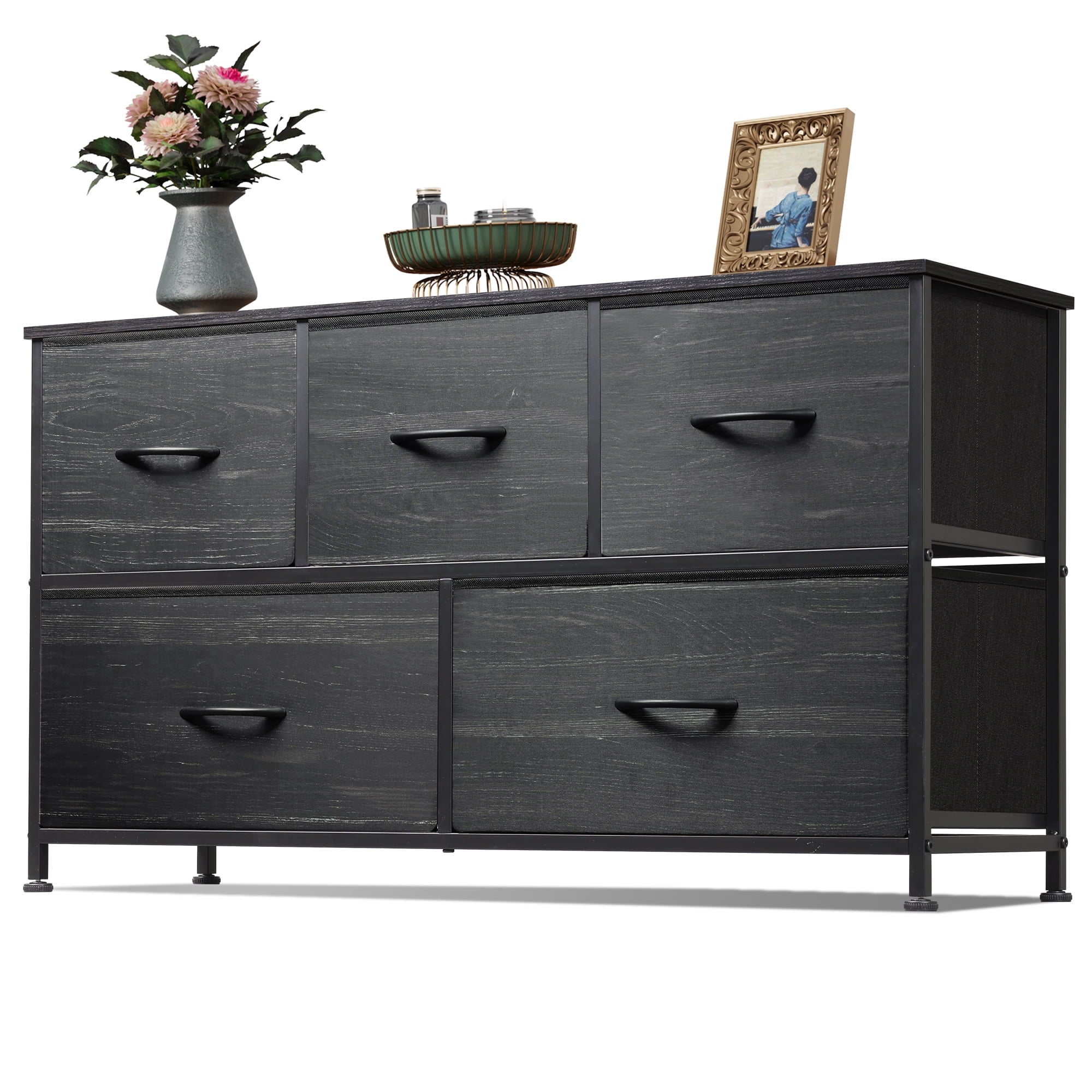 GALAXHERO 5-Drawer Dressers for Bedroom, Wide Chest of Drawers Nightstand Storage Tower with Fabric Bins for Closet, Living Room, Hallway