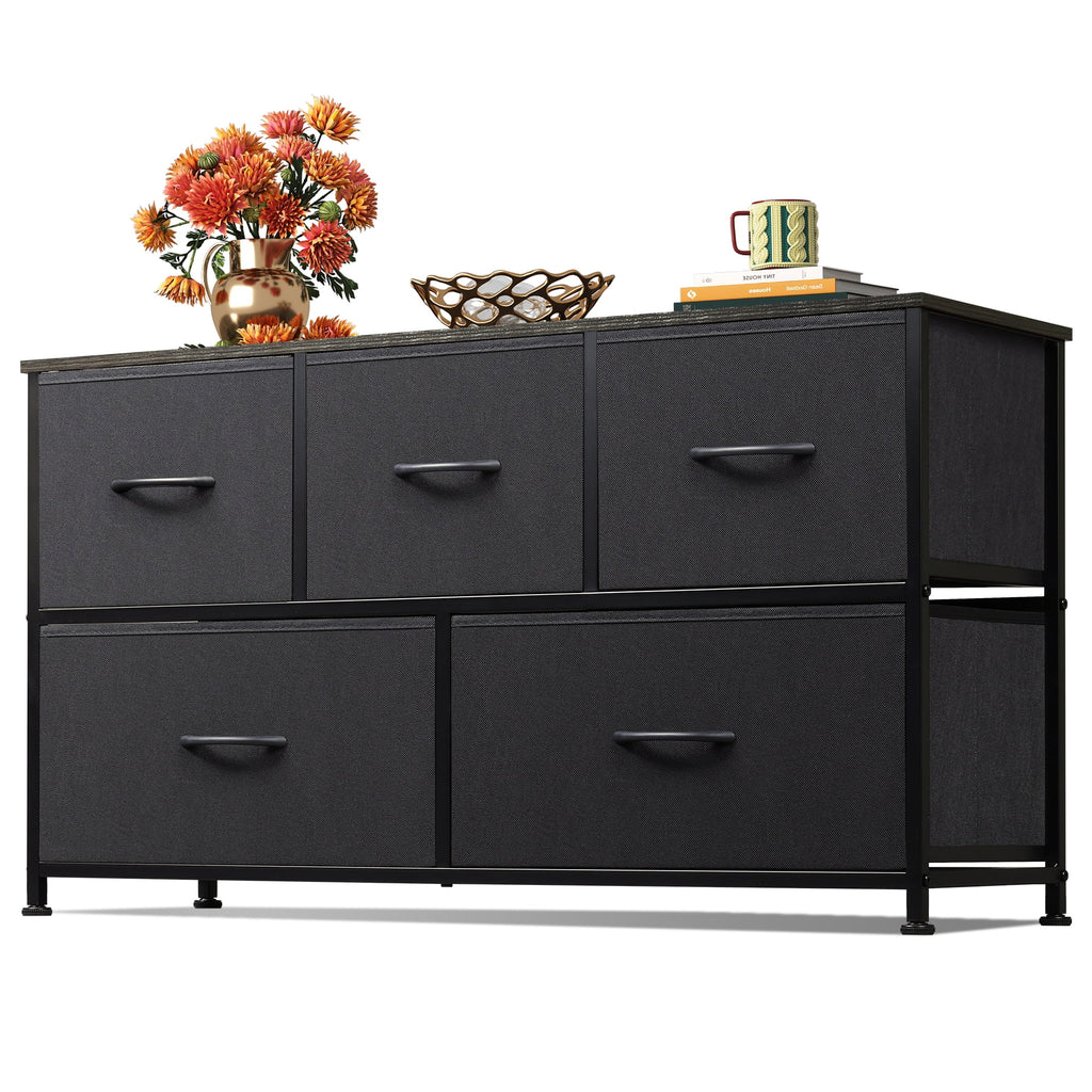 GALAXHERO 5-Drawer Dressers for Bedroom, Wide Chest of Drawers Nightstand Storage Tower with Fabric Bins for Closet, Living Room, Hallway