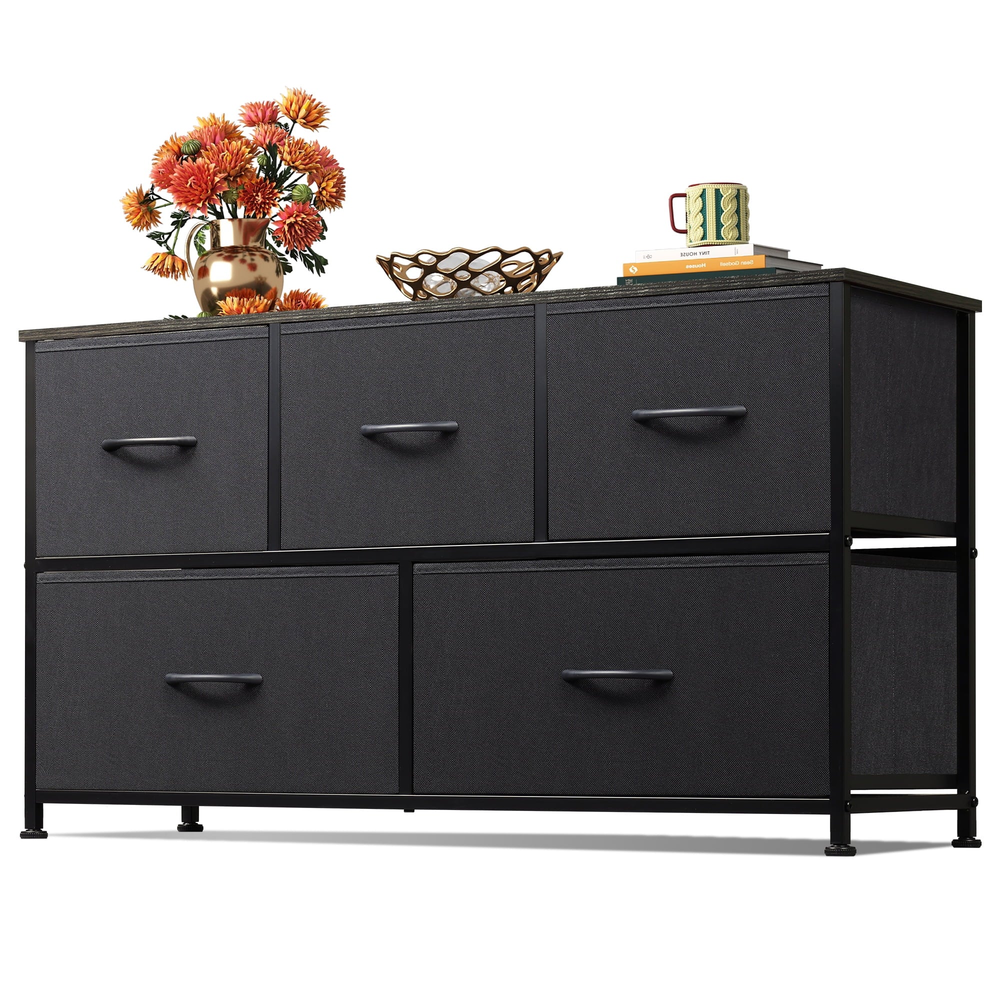 GALAXHERO 5-Drawer Dressers for Bedroom, Wide Chest of Drawers Nightstand Storage Tower with Fabric Bins for Closet, Living Room, Hallway
