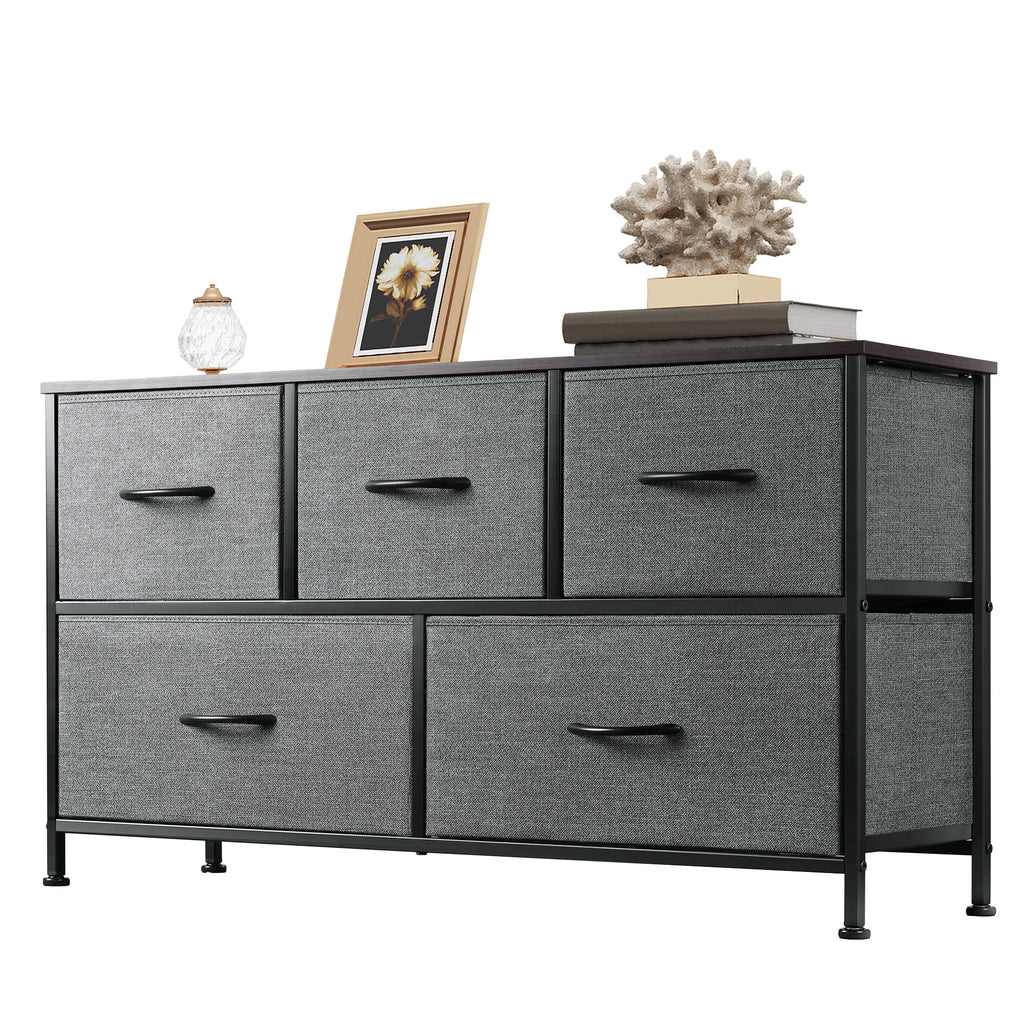 GALAXHERO 5-Drawer Dressers for Bedroom, Wide Chest of Drawers Nightstand Storage Tower with Fabric Bins for Closet, Living Room, Hallway