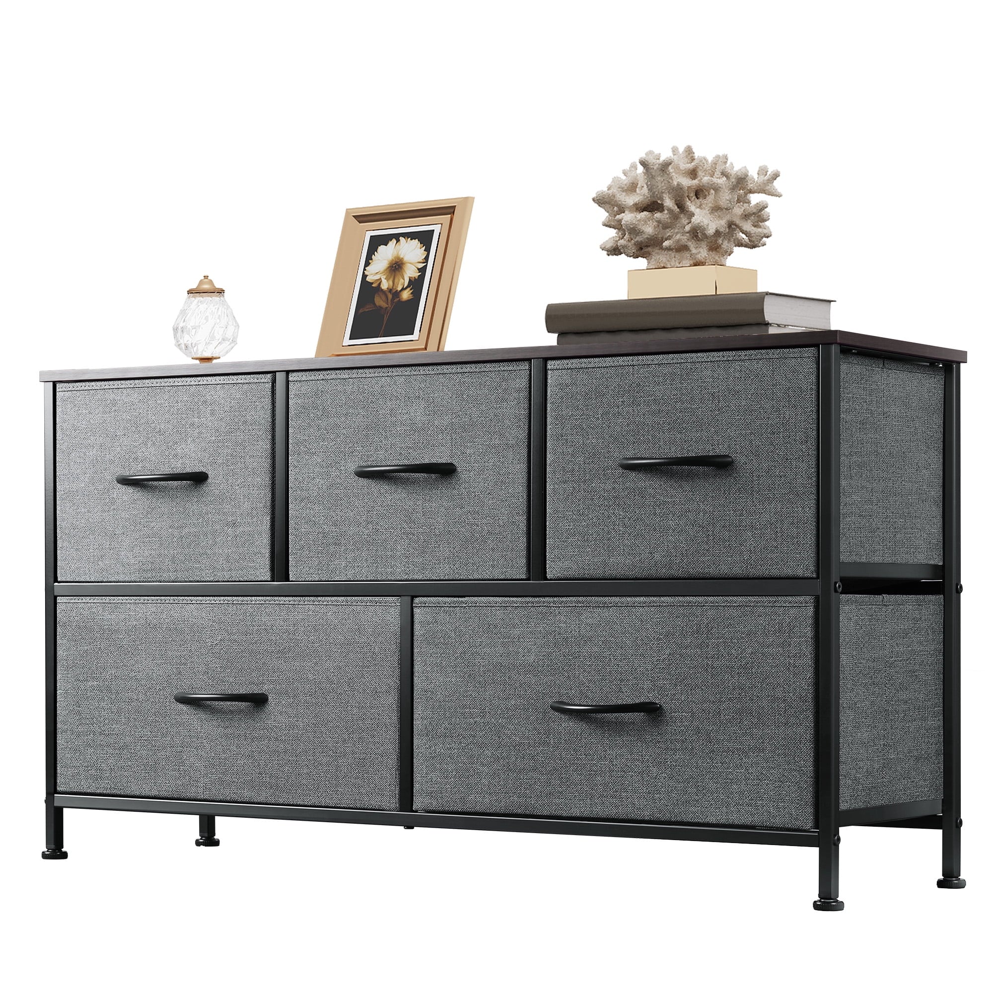 GALAXHERO 5-Drawer Dressers for Bedroom, Wide Chest of Drawers Nightstand Storage Tower with Fabric Bins for Closet, Living Room, Hallway
