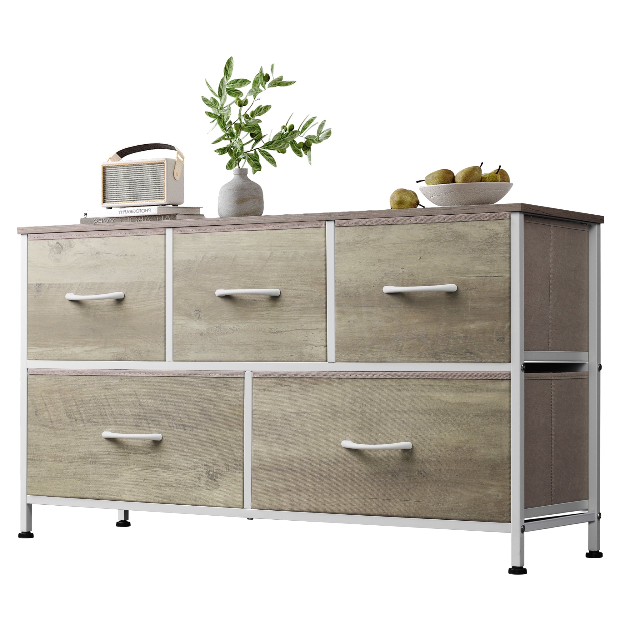 GALAXHERO 5-Drawer Dressers for Bedroom, Wide Chest of Drawers Nightstand Storage Tower with Fabric Bins for Closet, Living Room, Hallway