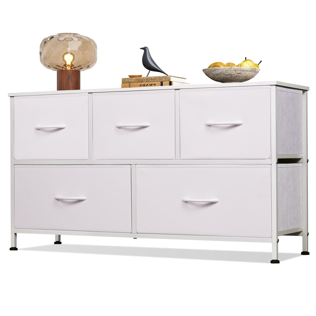 GALAXHERO 5-Drawer Dressers for Bedroom, Wide Chest of Drawers Nightstand Storage Tower with Fabric Bins for Closet, Living Room, Hallway