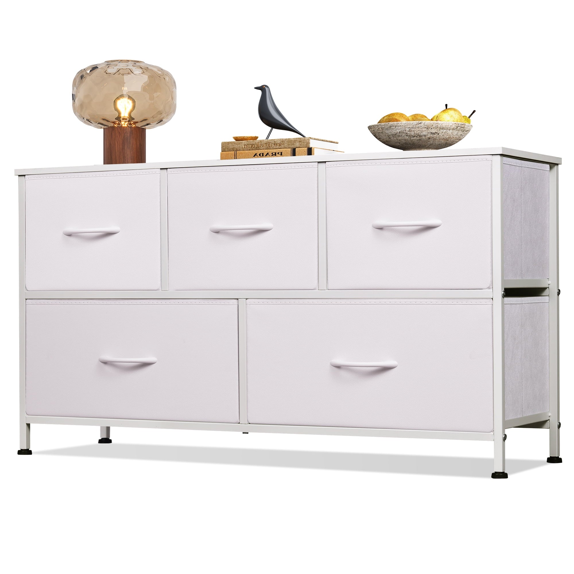 GALAXHERO 5-Drawer Dressers for Bedroom, Wide Chest of Drawers Nightstand Storage Tower with Fabric Bins for Closet, Living Room, Hallway