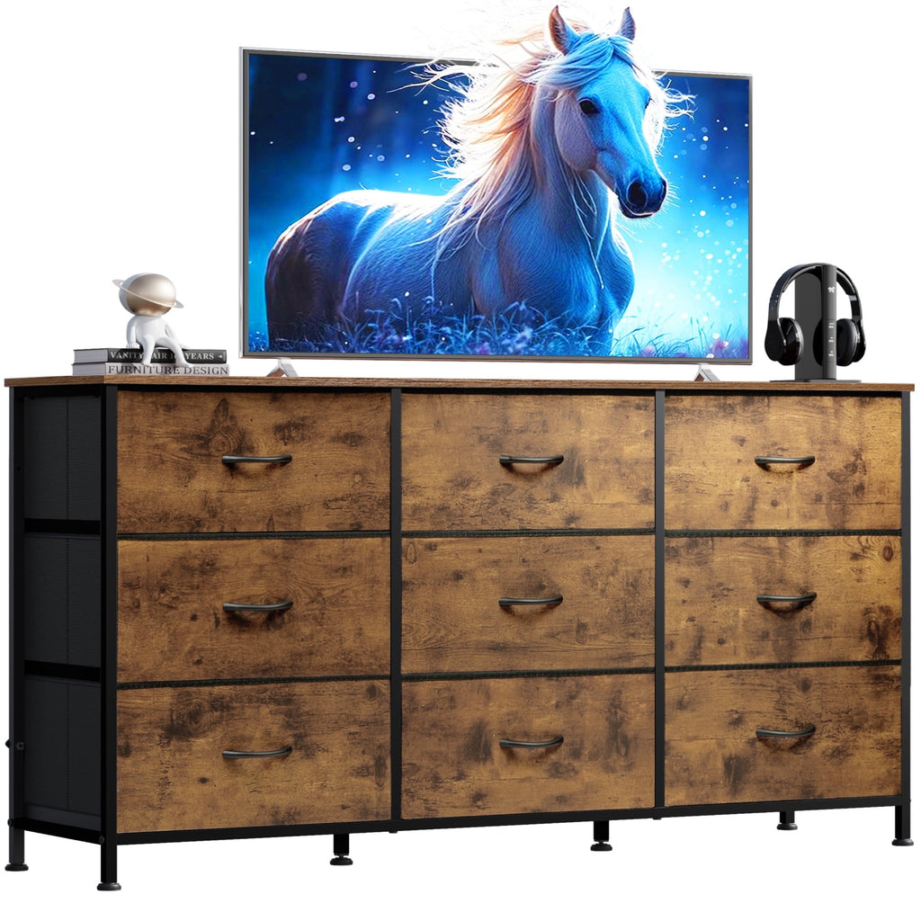 GALAXHERO Fabric Dresser for Bedroom, 9 Drawers Dresser with Wood Top, TV Stand for 55'' TV,  Chest of Drawers for Closet, Living Room,  47''W