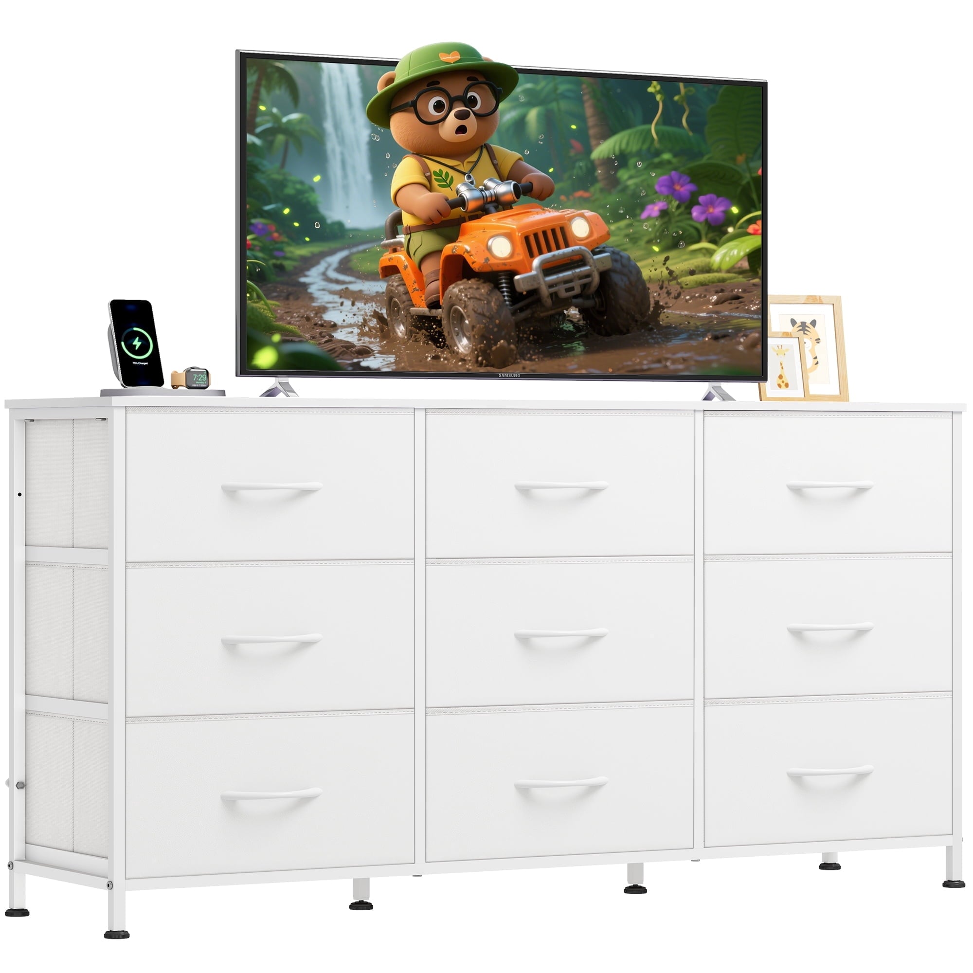 GALAXHERO Fabric Dresser for Bedroom, 9 Drawers Dresser with Wood Top, TV Stand for 55'' TV,  Chest of Drawers for Closet, Living Room,  47''W