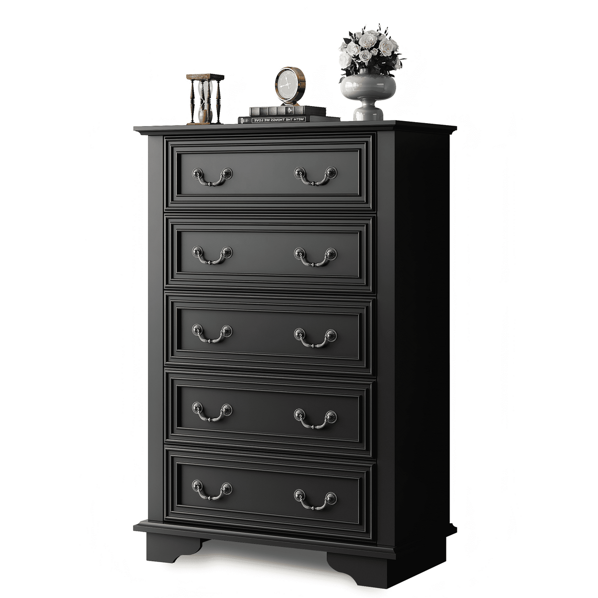 GALAXHERO Farmhouse 5 Drawers Dresser for Bedroom, Tall Wood Dresser with Roman Metal Handle, Chest of Drawers for Living Room, Hallway, Closet