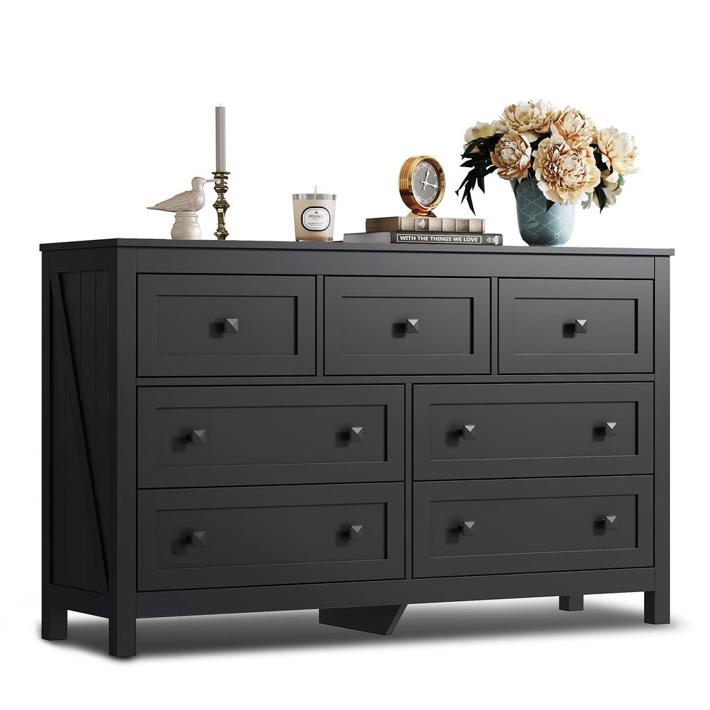 GALAXHERO Farmhouse Dresser for Bedroom, 51.18'' Wide 7 Drawer Wood Dresser, TV Stand for 65 inch TV, Wooden Chest of Drawers for Bedroom, Modern Clothes Organizer for Living Room, Hallway
