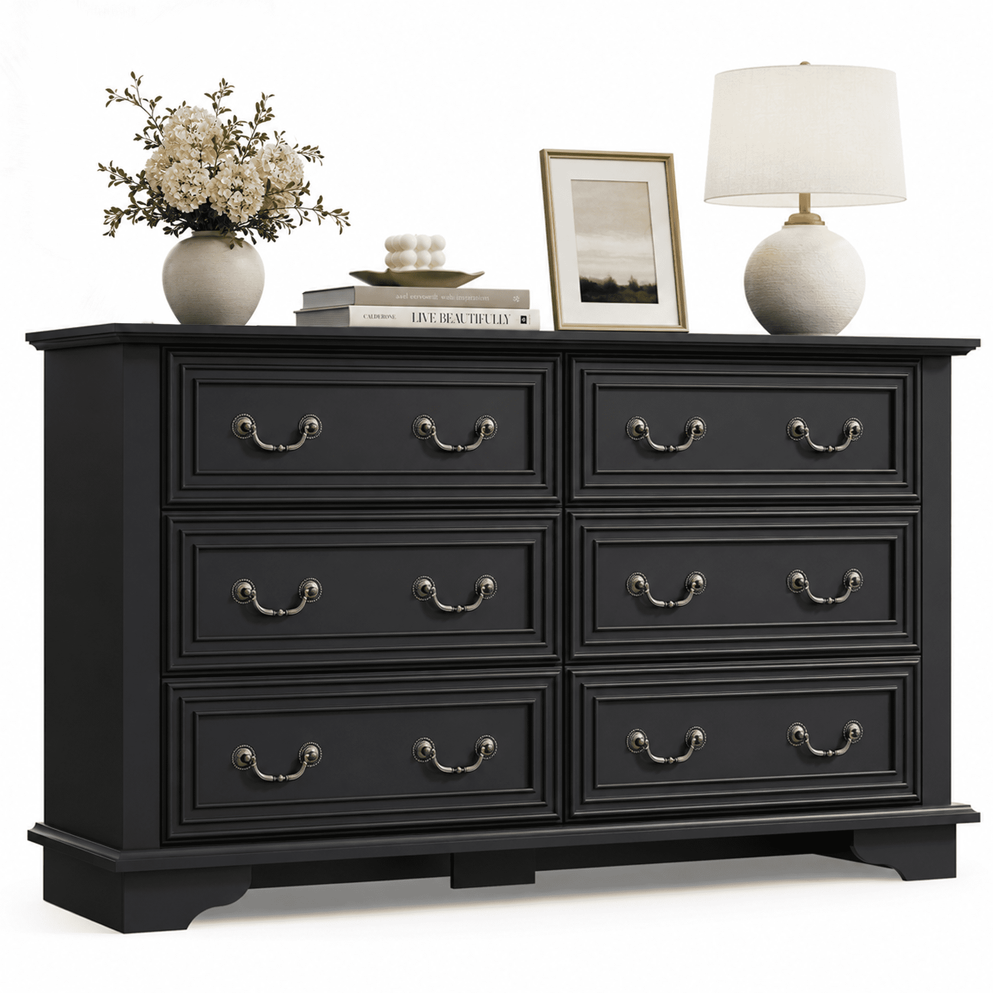 GALAXHERO Farmhouse Wood Dresser for Bedroom, Dresser with 6 Drawers, Chest of Drawers with Roman Metal Handle, TV Stand for 60 inch TV for Living Room, Hallway