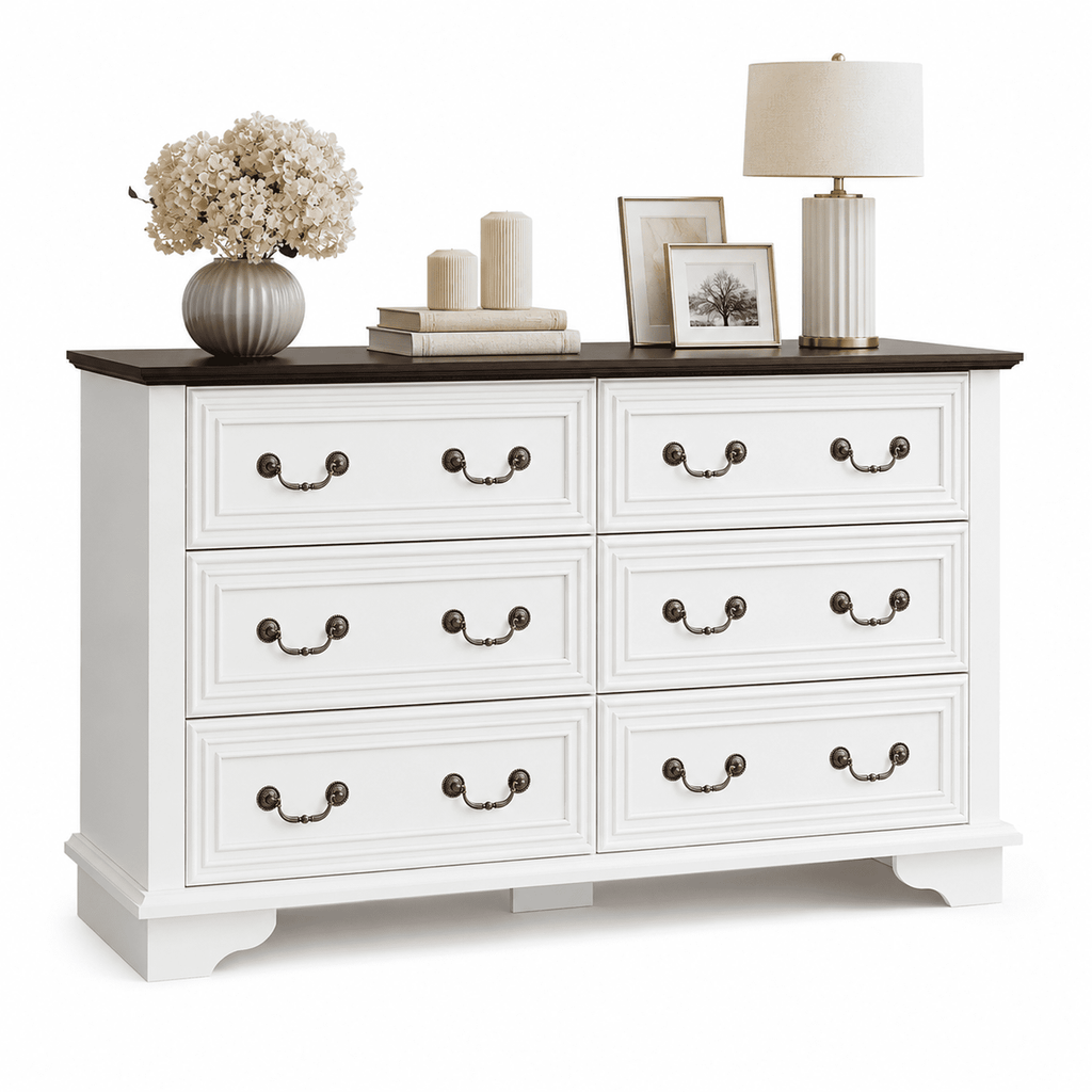 GALAXHERO Farmhouse Wood Dresser for Bedroom, Dresser with 6 Drawers, Chest of Drawers with Roman Metal Handle, TV Stand for 60 inch TV for Living Room, Hallway