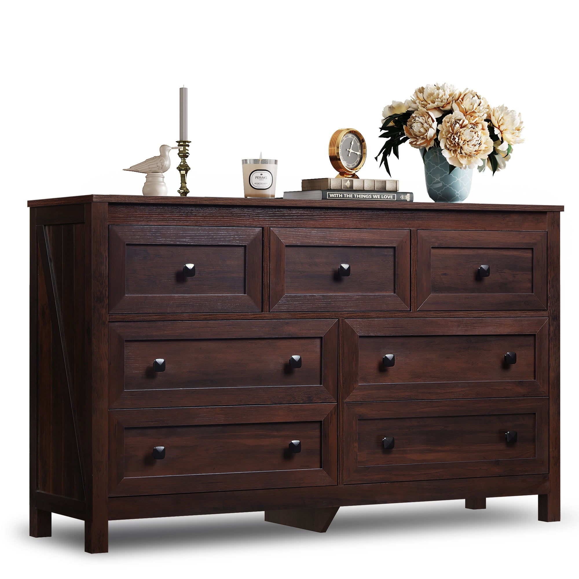 GALAXHERO Farmhouse Dresser for Bedroom, 51.18'' Wide 7 Drawer Wood Dresser, TV Stand for 65 inch TV, Wooden Chest of Drawers for Bedroom, Modern Clothes Organizer for Living Room, Hallway