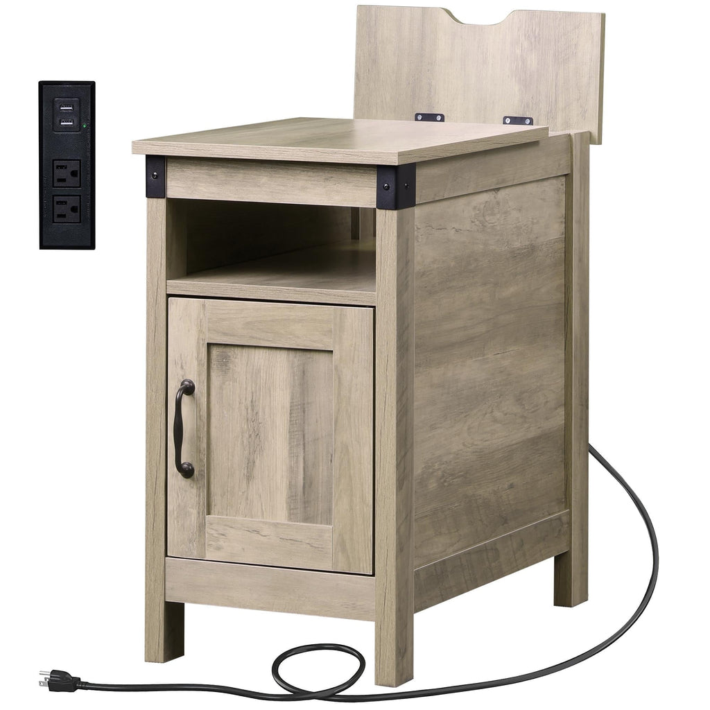 GALAXHERO Side Table with Charging Station Narrow End Table with Storage Night Stand with USB Ports and Outlets Small Wooden Cabinet for Living Room and Bedroom