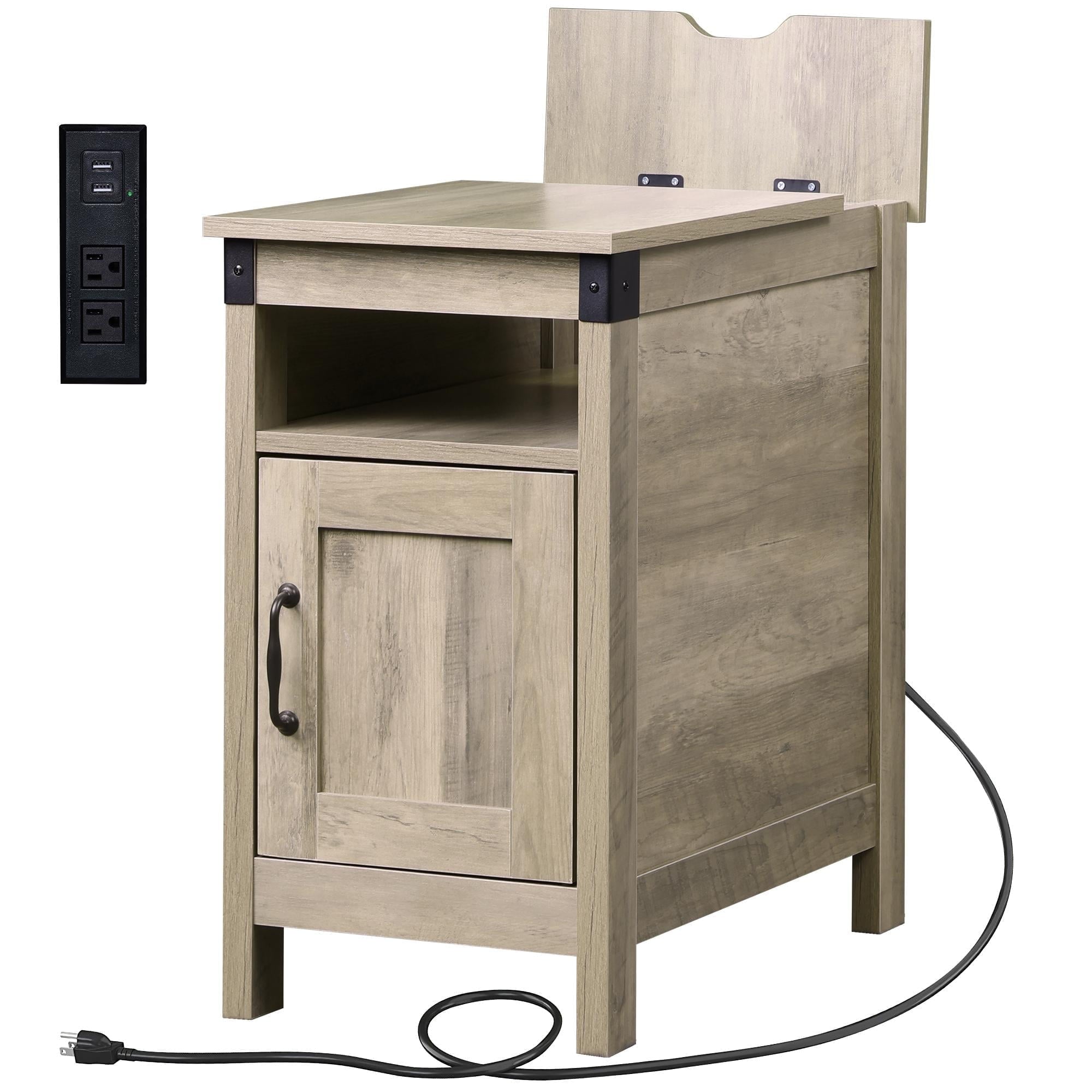 GALAXHERO Side Table with Charging Station Narrow End Table with Storage Night Stand with USB Ports and Outlets Small Wooden Cabinet for Living Room and Bedroom
