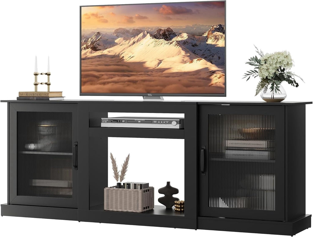 GALAXHERO Farmhouse TV Stand for 75 inch TV Entertainment Center with Storage Cabinets Mid Century Modern TV Console for Living Room, Bedroom