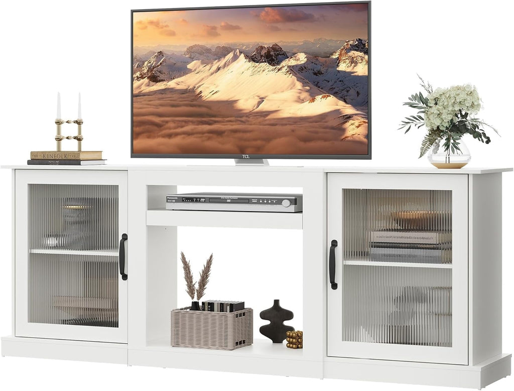 GALAXHERO Farmhouse TV Stand for 75 inch TV Entertainment Center with Storage Cabinets Mid Century Modern TV Console for Living Room, Bedroom