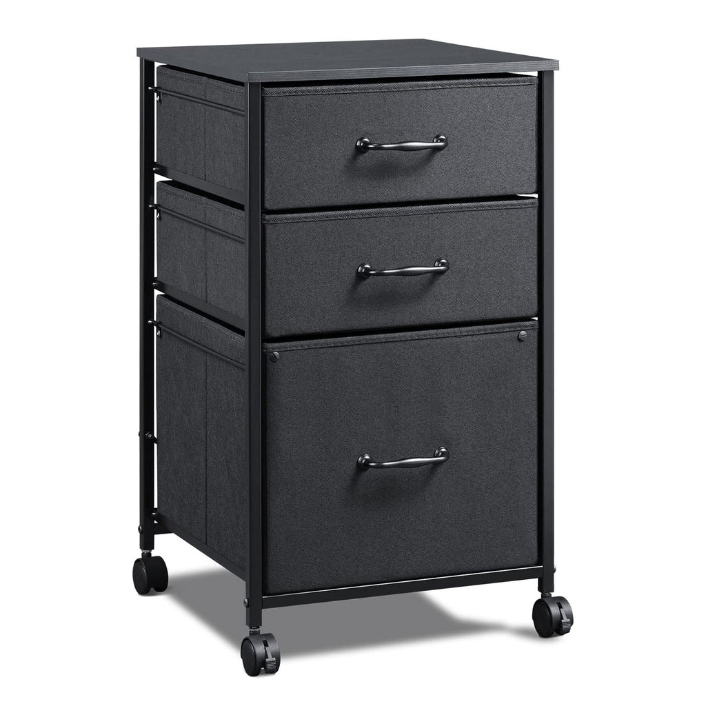 GALAXHERO File Cabinet 3-Drawer Fabric Vertical Filing Cabinet and Rolling Printer Stand for Home Office, Fits A4 or Letter Size, Black