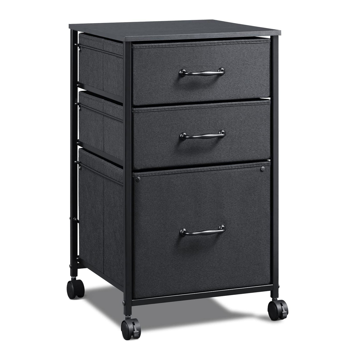 GALAXHERO File Cabinet 3-Drawer Fabric Vertical Filing Cabinet and Rolling Printer Stand for Home Office, Fits A4 or Letter Size, Black