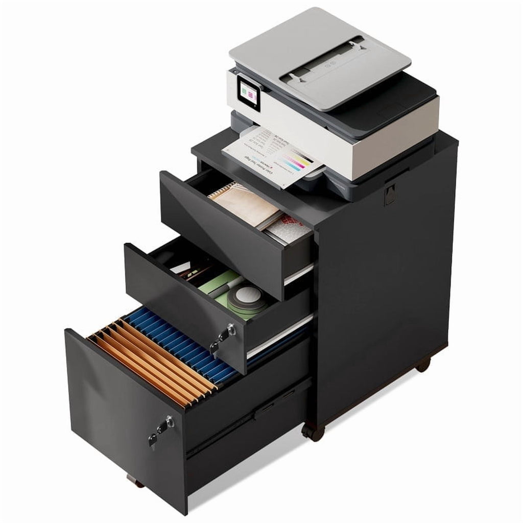 GALAXHERO File Cabinet 3-Drawer Rolling Wood Cabinet for Home Office with Lock, Fits Letter/A4/Legal Size, Retractable Hook, White