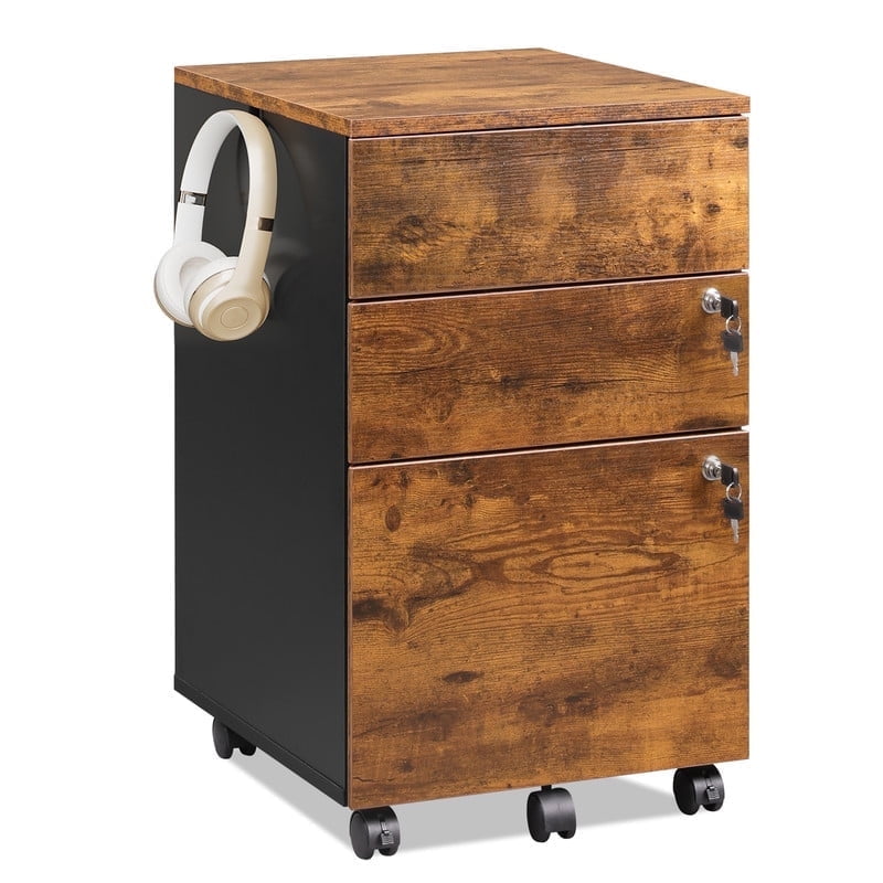 GALAXHERO File Cabinet 3-Drawer Rolling Wood Cabinet for Home Office with Lock, Fits Letter/A4/Legal Size, Retractable Hook, White