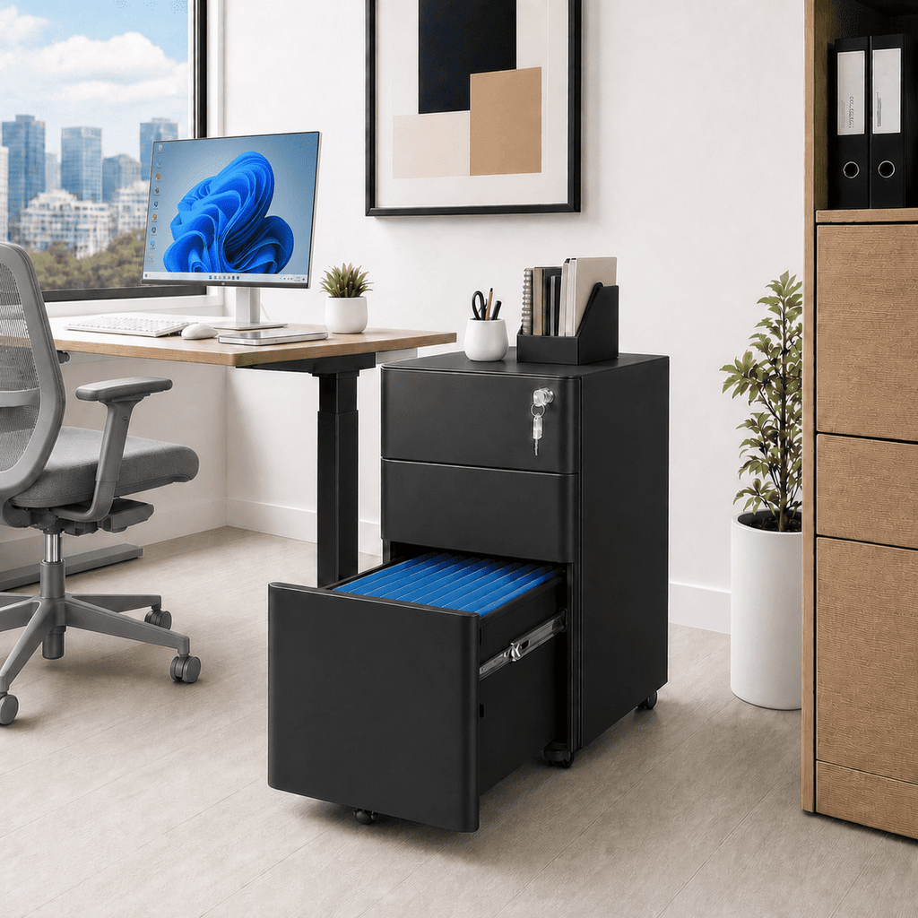 GALAXHERO 3 Drawer Metal File Cabinet with Lock, Vertical Rolling Filing Cabinet for Home Office, Fits A4/Letter/Legal