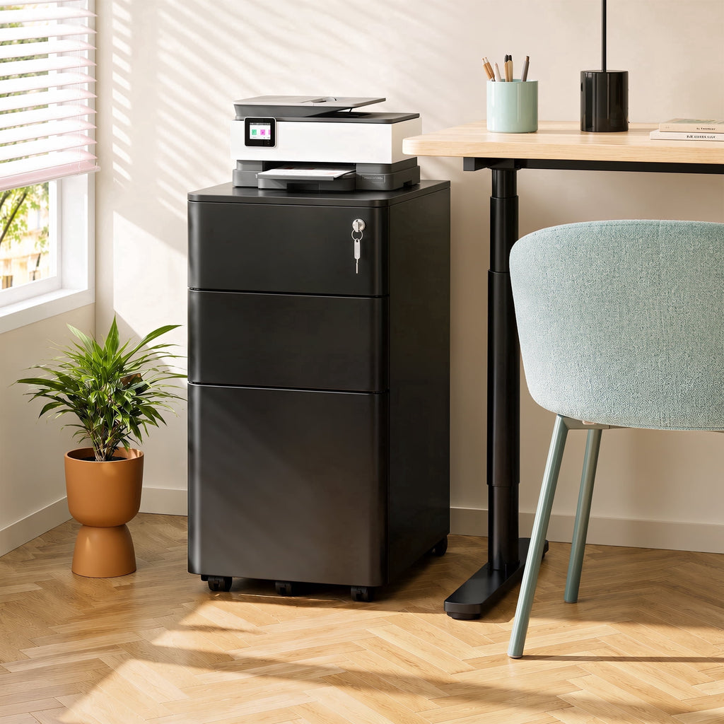 GALAXHERO 3 Drawer Metal File Cabinet with Lock, Vertical Rolling Filing Cabinet for Home Office, Fits A4/Letter/Legal