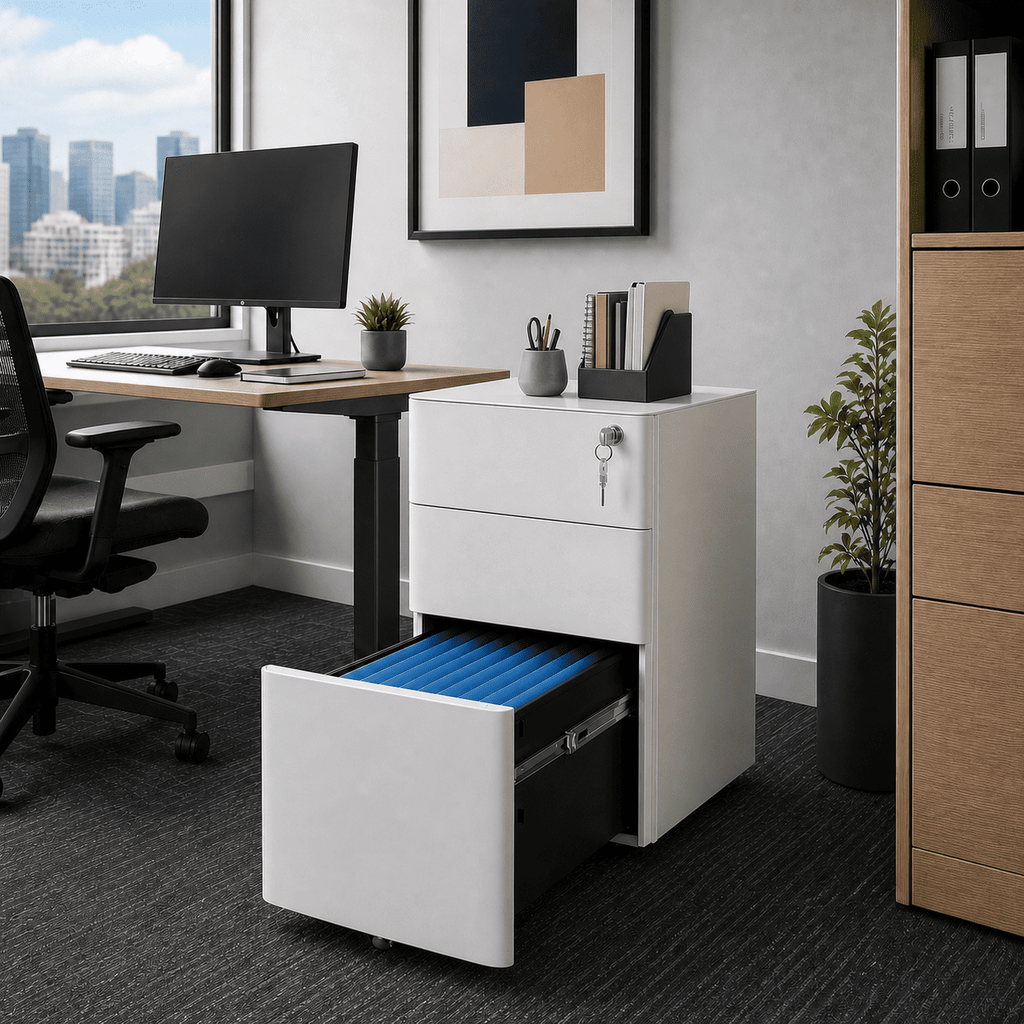GALAXHERO 3 Drawer Metal File Cabinet with Lock, Vertical Rolling Filing Cabinet for Home Office, Fits A4/Letter/Legal