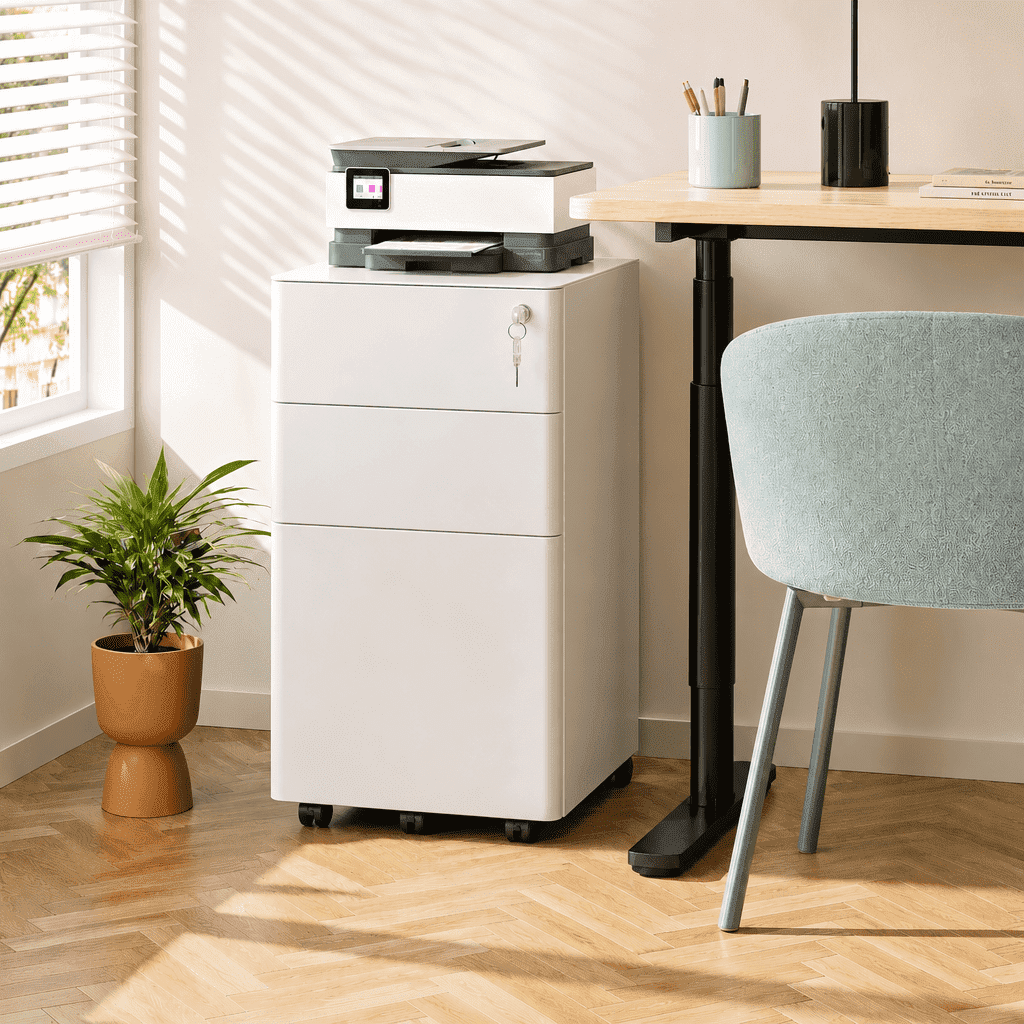 GALAXHERO 3 Drawer Metal File Cabinet with Lock, Vertical Rolling Filing Cabinet for Home Office, Fits A4/Letter/Legal