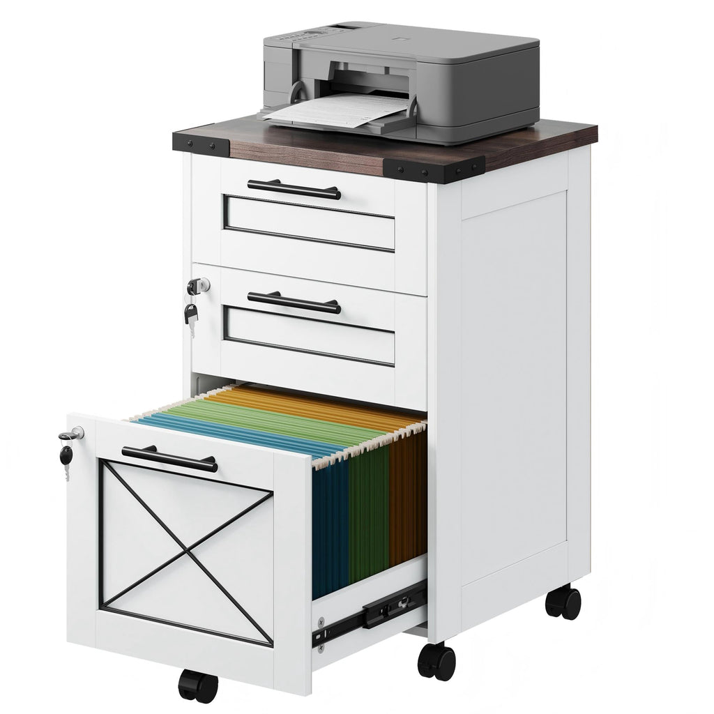 GALAXHERO File Cabinet 3 Drawers with Lock, Under Desk Filing Cabinets, Mobile Printer Stand for Home Office, Wood Storage Organizer Fit Letter/A4 Size