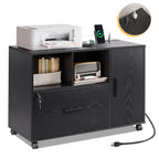 GALAXHERO Wood File Cabinet with Lock and Charge Station, Mobile Printer Stand with Storage Shelves for Home Office, White