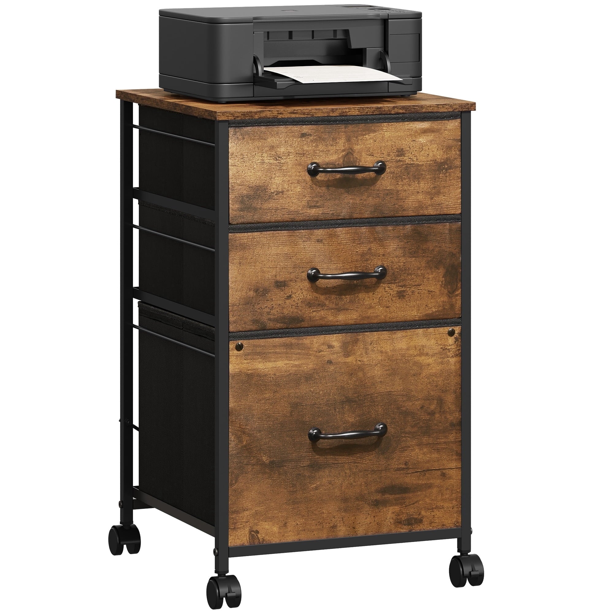 GALAXHERO 3 Drawers Mobile File Cabinet, Desk Table Cabinet Fits A4/Letter Size, Home Office Furniture,  Wood Grain