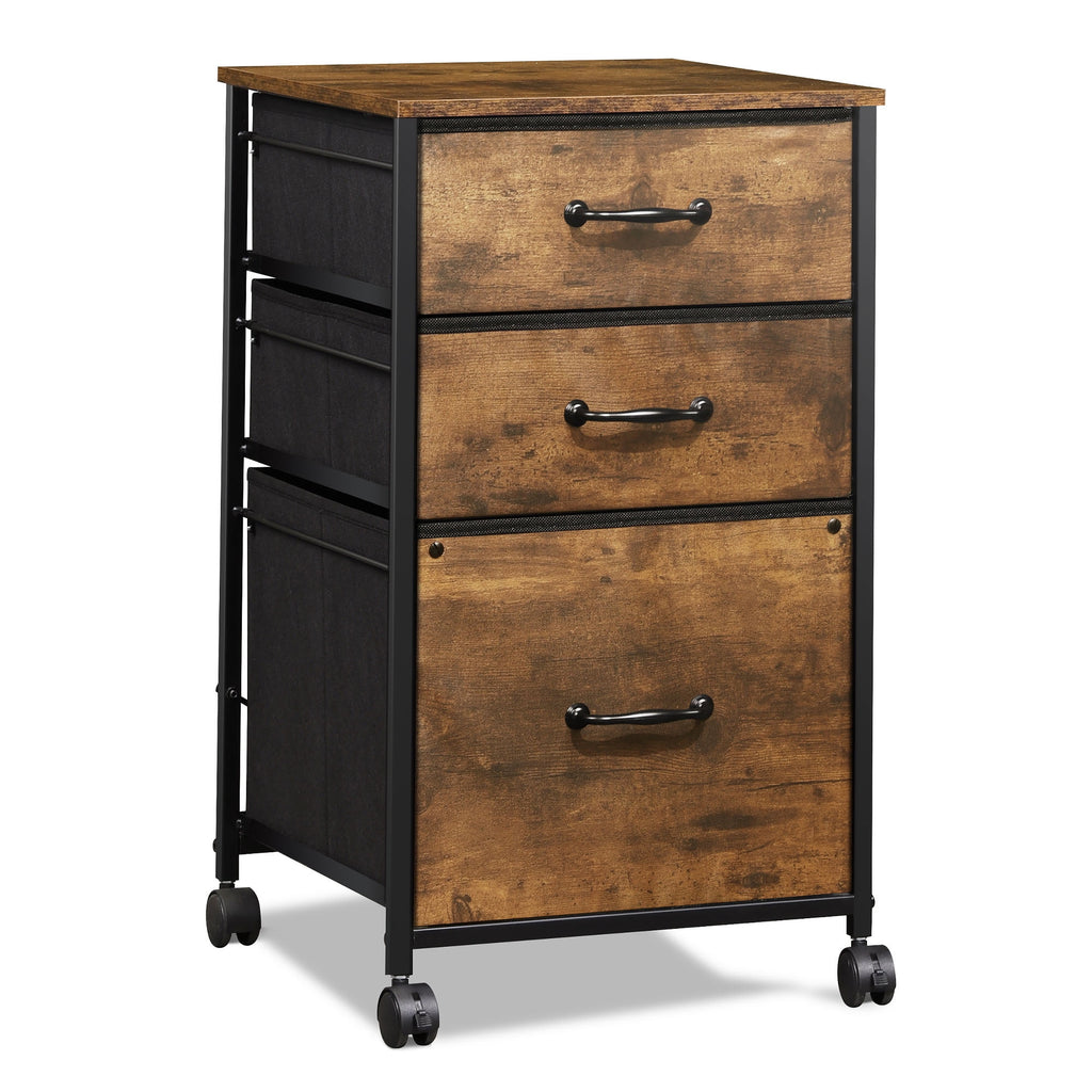 GALAXHERO File Cabinet 3-Drawer Fabric Vertical Filing Cabinet and Rolling Printer Stand for Home Office, Fits A4 or Letter Size, Black