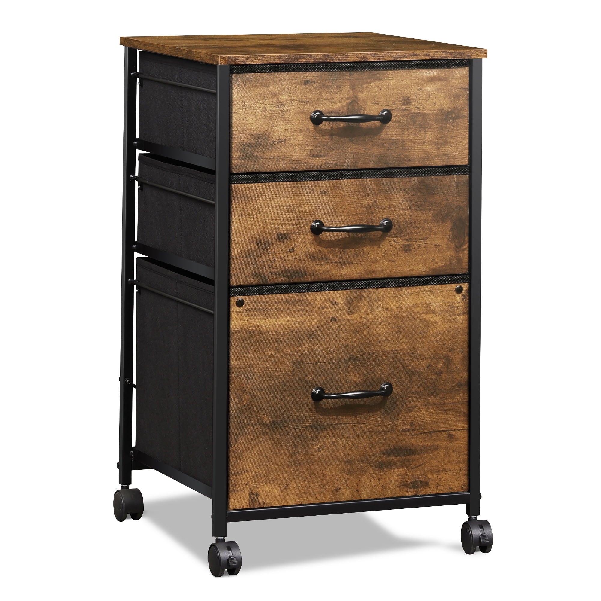 GALAXHERO File Cabinet 3-Drawer Fabric Vertical Filing Cabinet and Rolling Printer Stand for Home Office, Fits A4 or Letter Size, Black