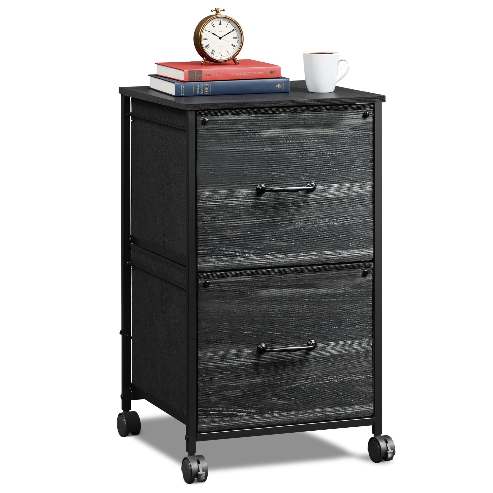 GALAXHERO 2 Drawer File Cabinet, Rolling Printer Stand Filing Cabinets for Home Office, Fabric Vertical File Cabinet Fits A4 or Letter Size, Wood Grain Print