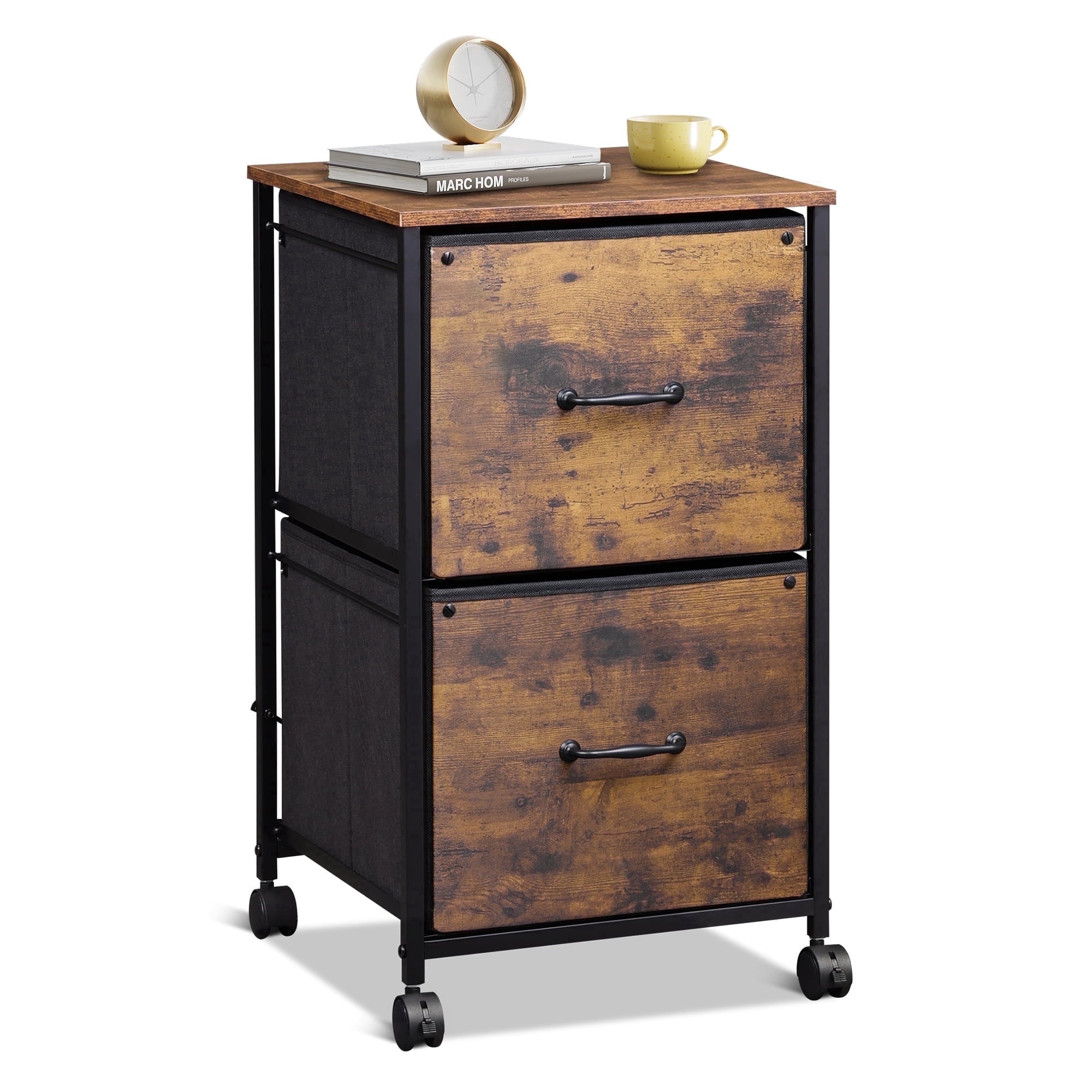 GALAXHERO 2 Drawer File Cabinet, Rolling Printer Stand Filing Cabinets for Home Office, Fabric Vertical File Cabinet Fits A4 or Letter Size, Wood Grain Print