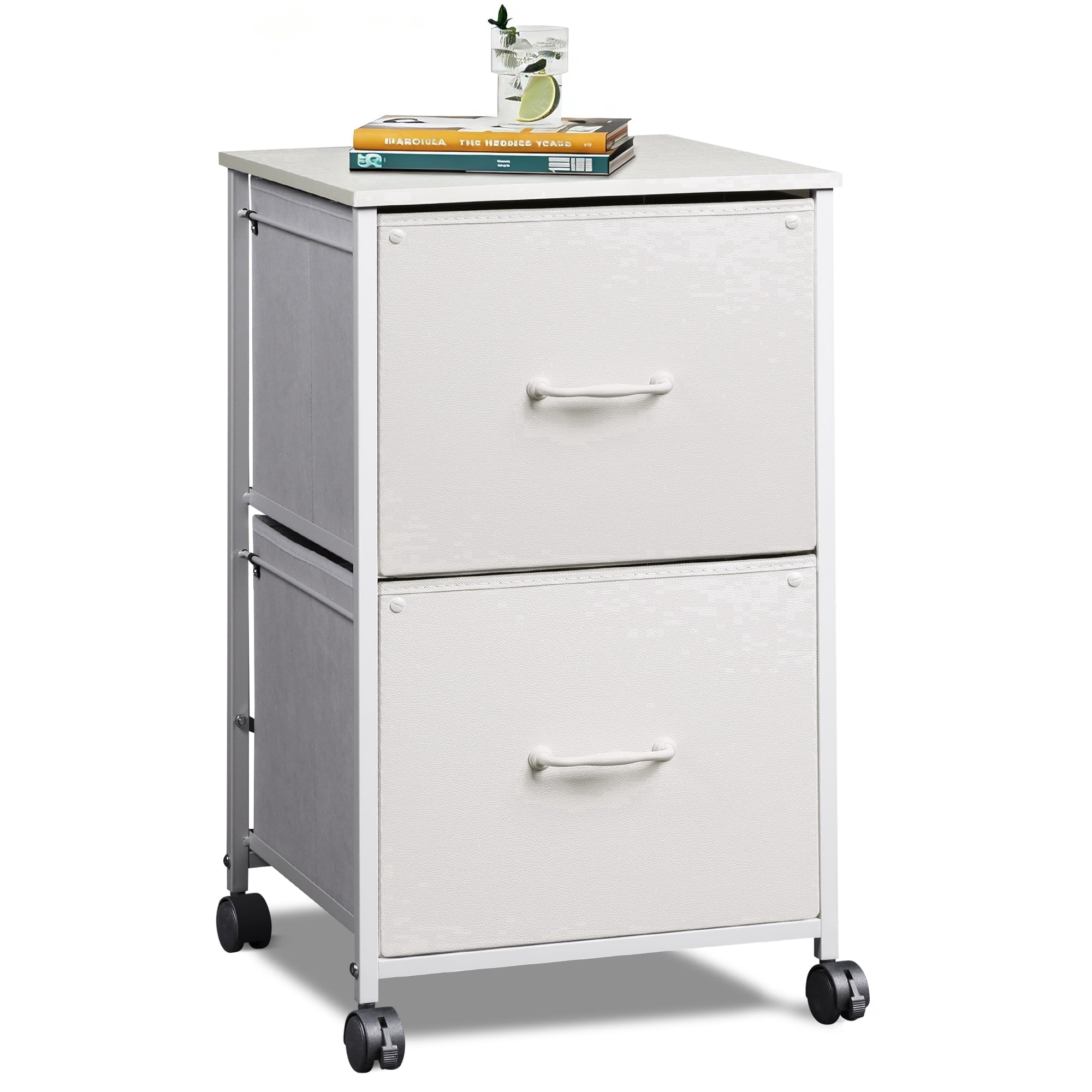 GALAXHERO 2 Drawer File Cabinet, Rolling Printer Stand Filing Cabinets for Home Office, Fabric Vertical File Cabinet Fits A4 or Letter Size, Wood Grain Print
