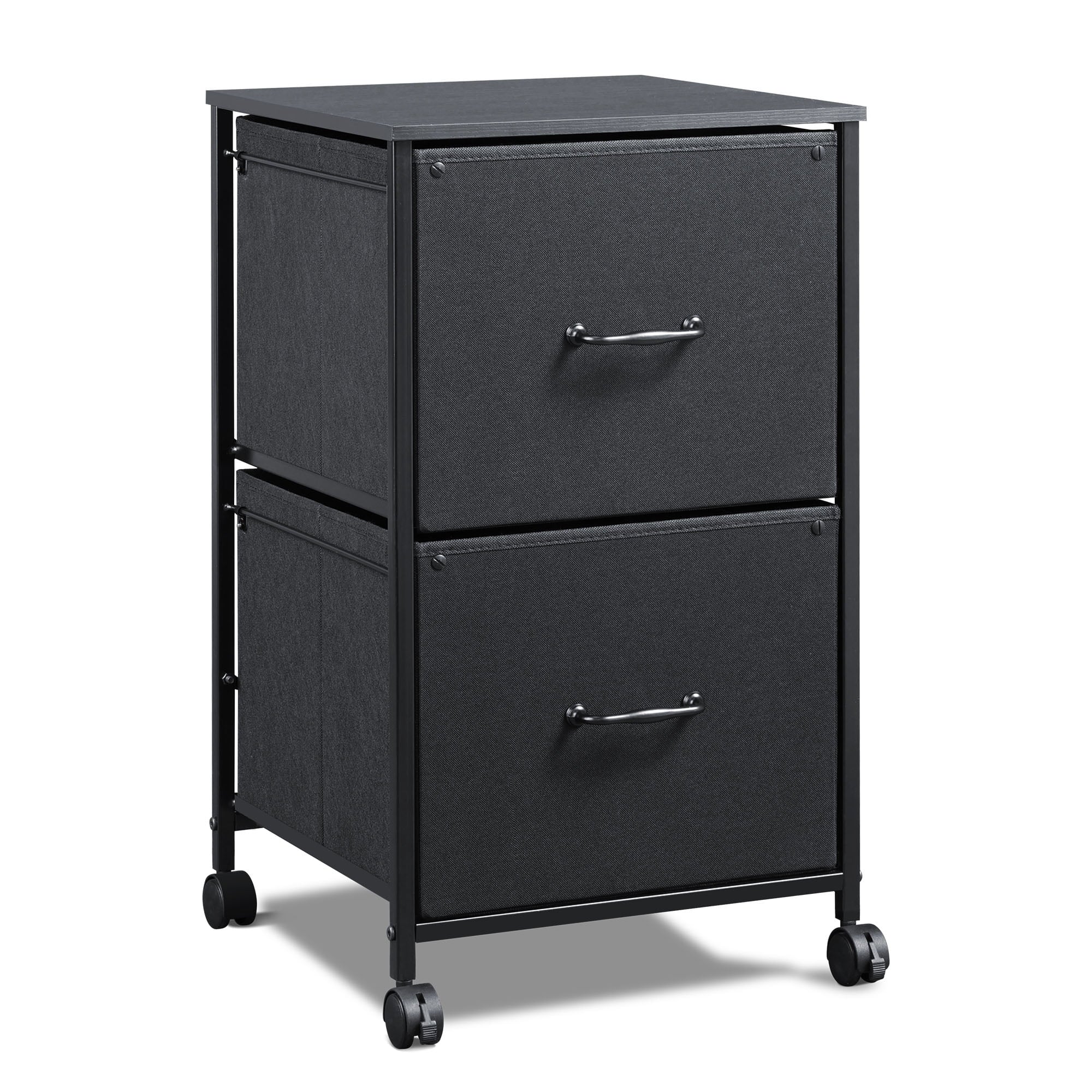 GALAXHERO Filing Cabinet 2 Drawer Mobile Printer Stand for Home Office, Rolling Fabric Vertical File Cabinet, Fits A4 or Letter Size, Black