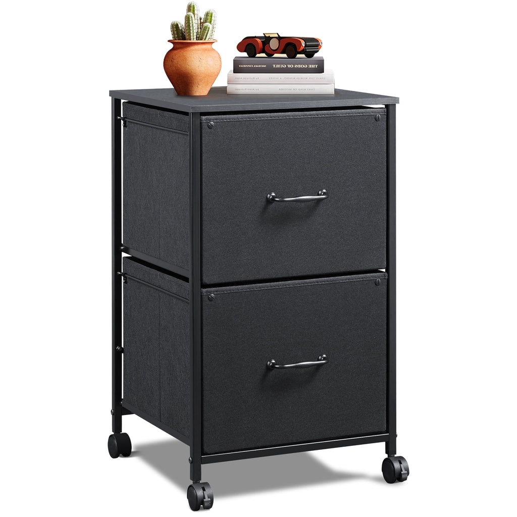 GALAXHERO 2 Drawer File Cabinet, Rolling Printer Stand Filing Cabinets for Home Office, Fabric Vertical File Cabinet Fits A4 or Letter Size, Wood Grain Print