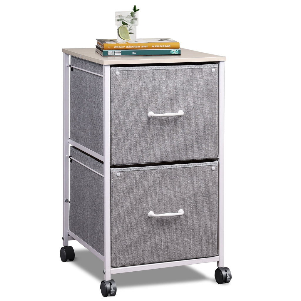 GALAXHERO 2 Drawer File Cabinet, Rolling Printer Stand Filing Cabinets for Home Office, Fabric Vertical File Cabinet Fits A4 or Letter Size, Wood Grain Print