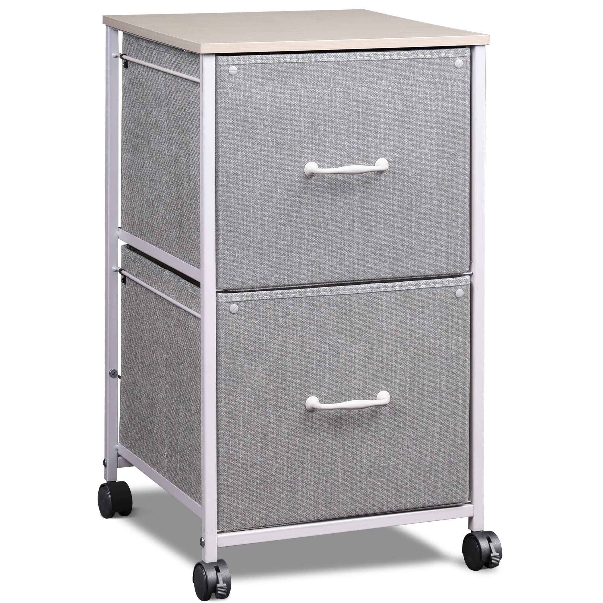 GALAXHERO Filing Cabinet 2 Drawer Mobile Printer Stand for Home Office, Rolling Fabric Vertical File Cabinet, Fits A4 or Letter Size, Black