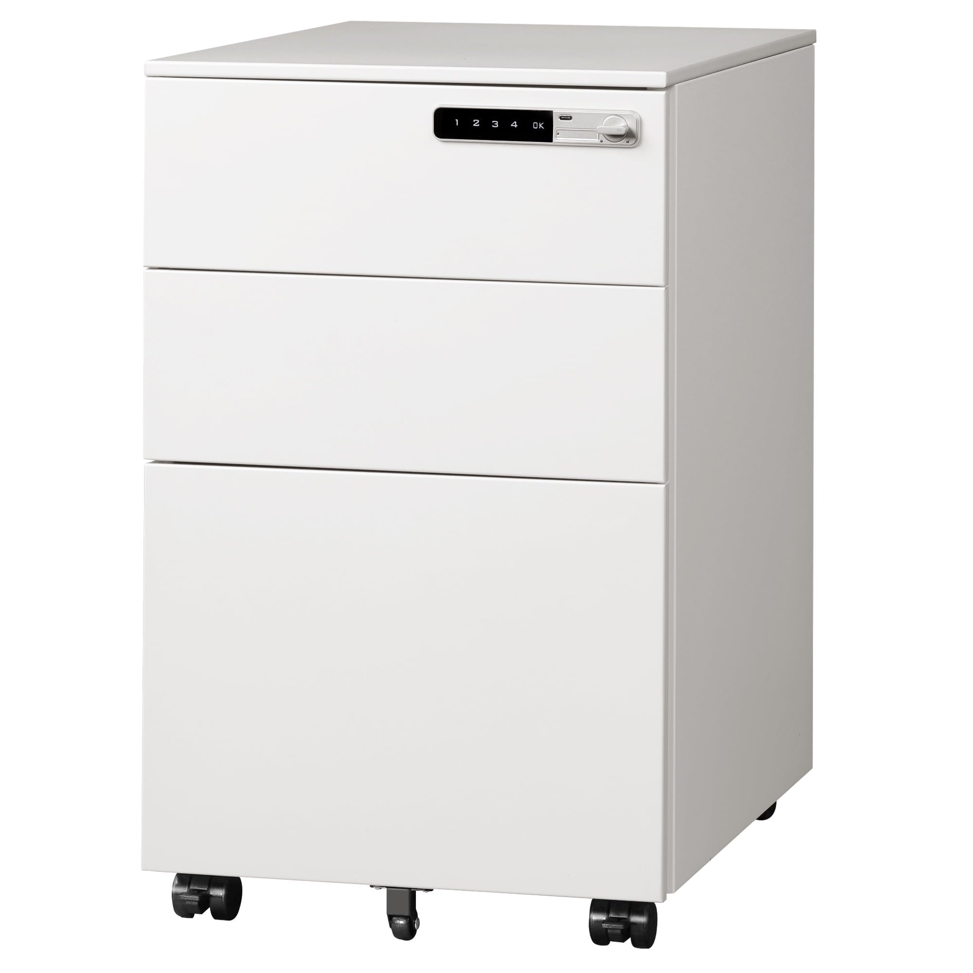GALAXHERO Metal File Cabinet with Combination Lock, Mobile Drawers on Wheels, 3-Drawer Storage Organizer for Home Office, A4/Letter/Legal Size, White