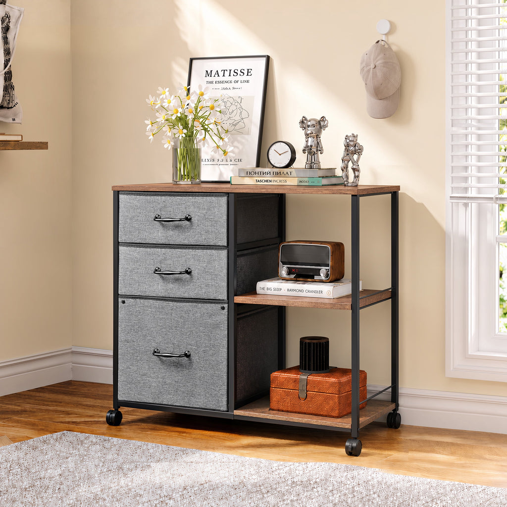 GALAXHERO 3 Drawer File Cabinet, Rolling Printer Stand with Storage, Lateral Fabric Filing Cabinet for Home Office,  Fits Letter/A4