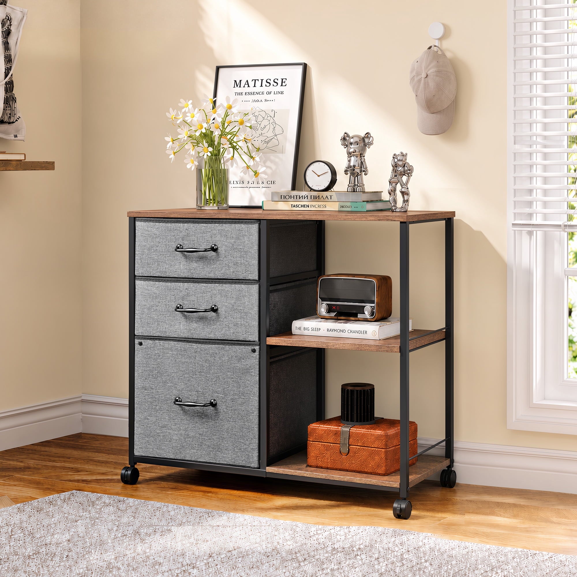 GALAXHERO 3 Drawer File Cabinet, Rolling Printer Stand with Storage, Lateral Fabric Filing Cabinet for Home Office,  Fits Letter/A4