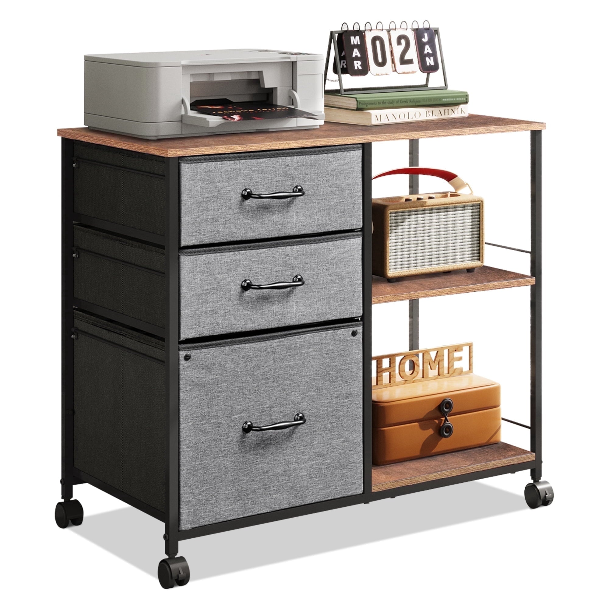 GALAXHERO 3-Drawer Mobile File Cabinet with Storage Shelf, Rolling Fabric Filing Cabinet and Printer Stand