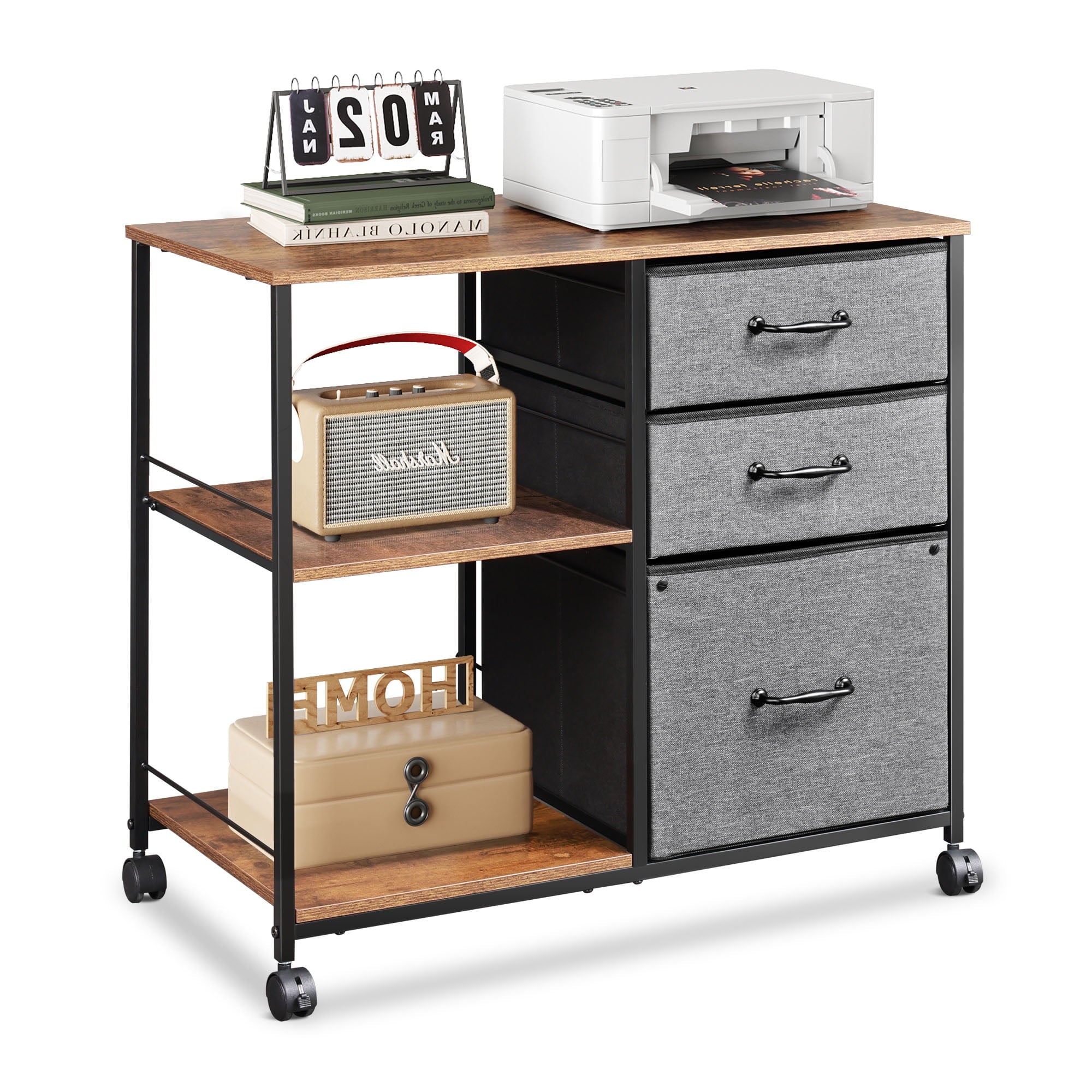 GALAXHERO 3-Drawer Mobile File Cabinet with Storage Shelf, Rolling Fabric Filing Cabinet and Printer Stand, Black