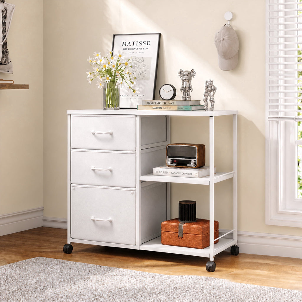 GALAXHERO 3 Drawer File Cabinet, Rolling Printer Stand with Storage, Lateral Fabric Filing Cabinet for Home Office,  Fits Letter/A4