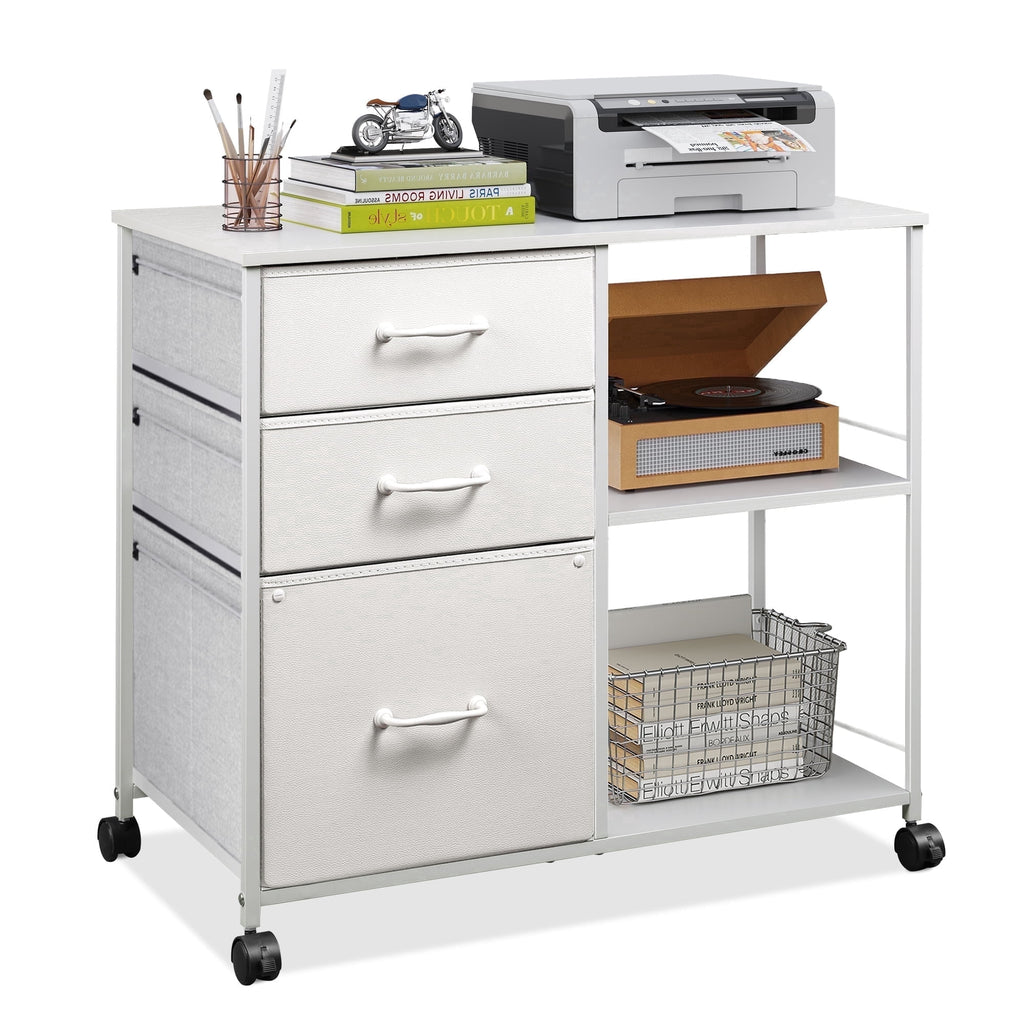 GALAXHERO 3-Drawer Mobile File Cabinet with Storage Shelf, Rolling Fabric Filing Cabinet and Printer Stand