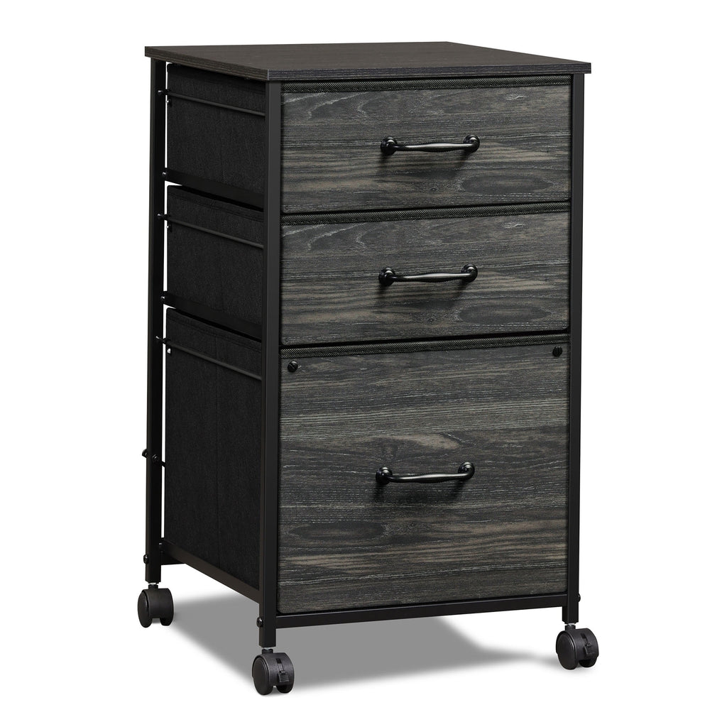 GALAXHERO File Cabinet 3-Drawer Fabric Vertical Filing Cabinet and Rolling Printer Stand for Home Office, Fits A4 or Letter Size, Black