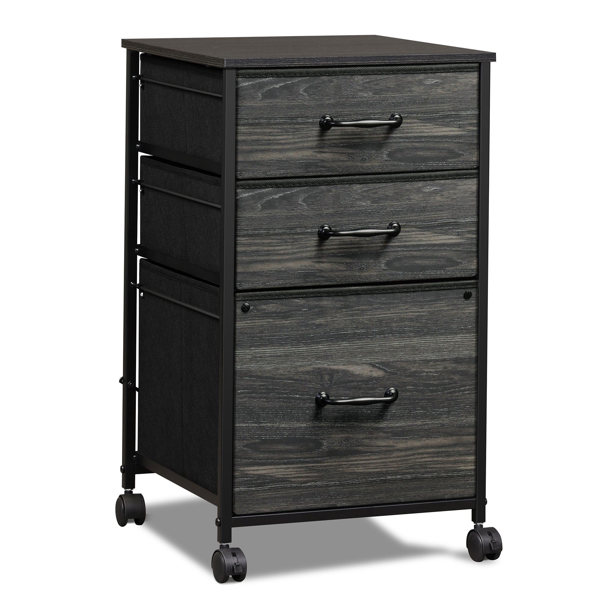 GALAXHERO File Cabinet 3-Drawer Fabric Vertical Filing Cabinet and Rolling Printer Stand for Home Office, Fits A4 or Letter Size, Black