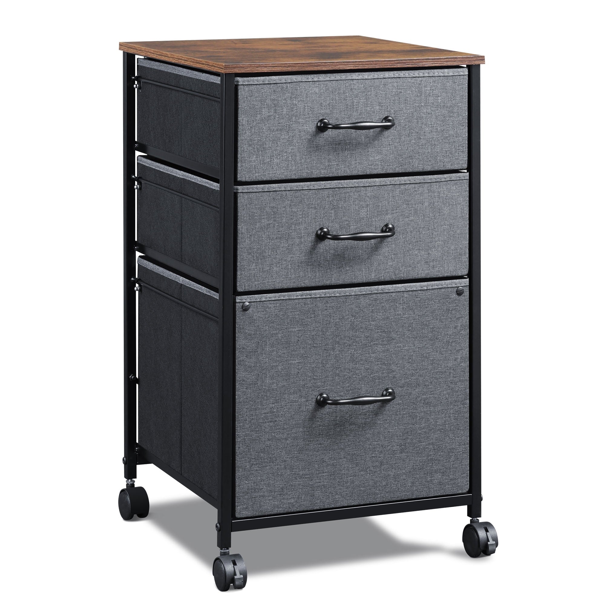 GALAXHERO File Cabinet 3-Drawer Fabric Vertical Filing Cabinet and Rolling Printer Stand for Home Office, Fits A4 or Letter Size, Black