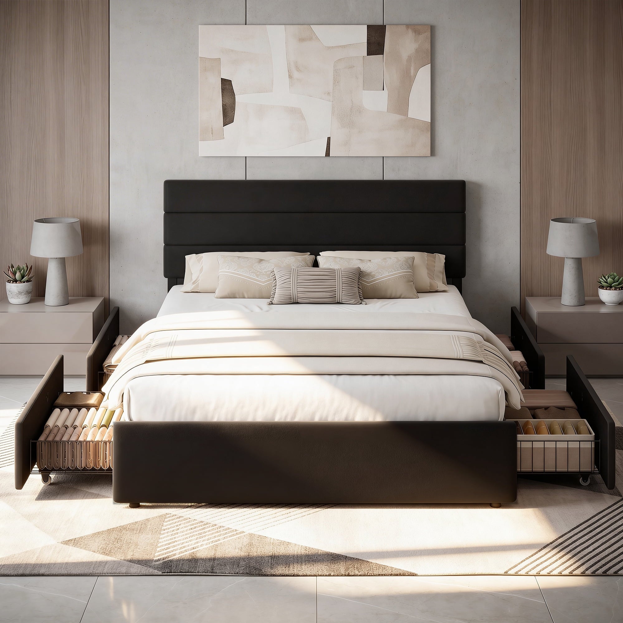 GALAXHERO King Size Upholstered Bed Frame with 4 Storage Drawers and Headboard, Velvet Platform Bedframe, Sturdy Metal & Wooden Slats Support, No Box Spring Needed, Easy Assembly